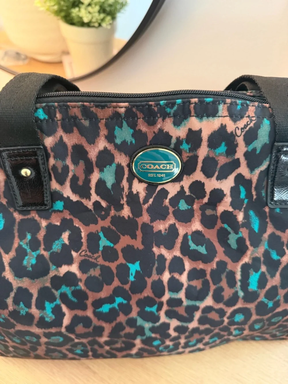Coach Leopard-Print Tote with Teal Accents - Picture 6 of 8